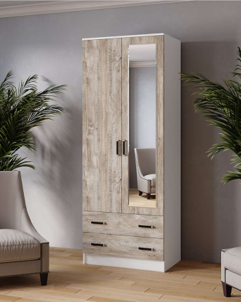 Шкаф двухдверный с зеркалом 800 Лагуна, Белый/ Дуб Юкон 