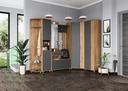 Стеллаж угловой Граф, Серый/Дуб золотистый 