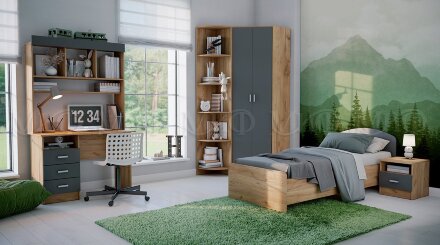 Шкаф угловой Мартина, графит/дуб крафт 