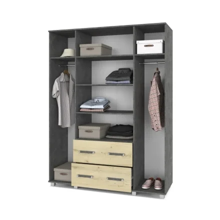 Шкаф четырехстворчатый с ящиками В42 Виора, Камень темный/Ирландский дуб 